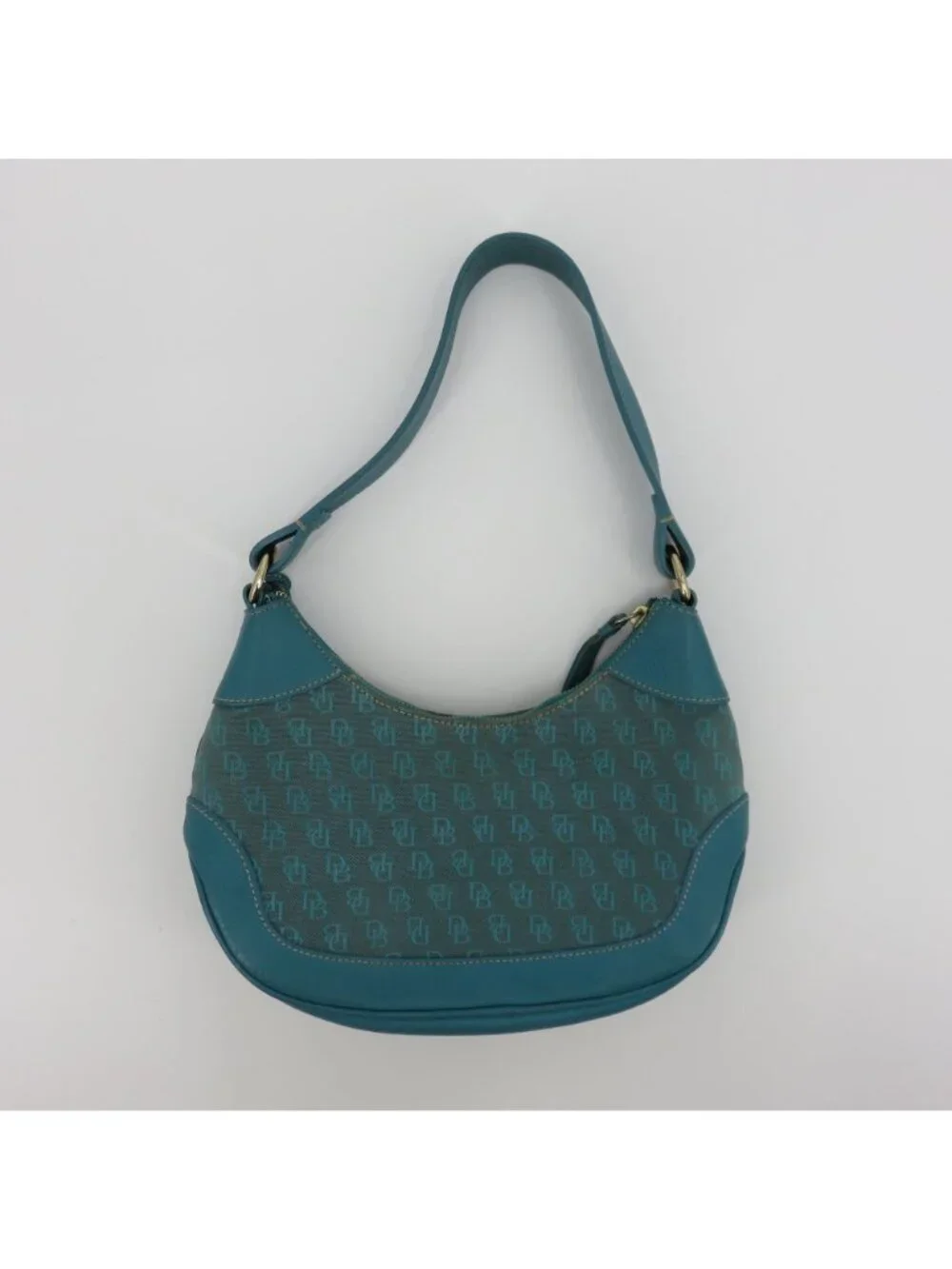 Dooney and Bourke Signature DB Logo Jacquard Hobo Shoulder Bag Blue Leather Y2K